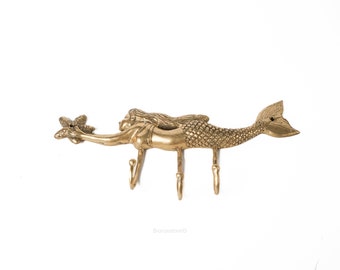 Mermaid with Three Hook 4 Inch / 10 cm, Brass Hook, Cloth Hanger, Room Decor, Housewarming, Birthday Gift, Gift for Her, Gift for Him
