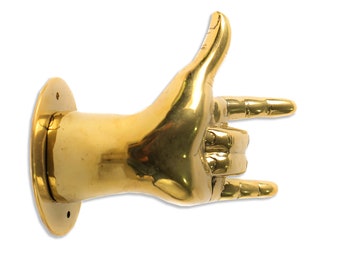 Puxador de porta manual em latão, com placa "Rock On", 18 cm (7 polegadas)