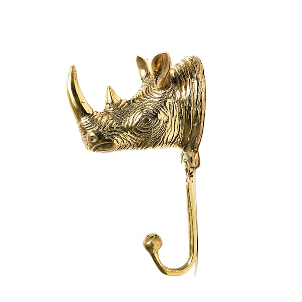 Rhino Hook Brass 6 Inch / 15 cm, Zoo Animal Coat Hooks, Rhinoceros Head Wall Hook, Wall Art, Birthday Gift, Gift for Her, Gift for Him