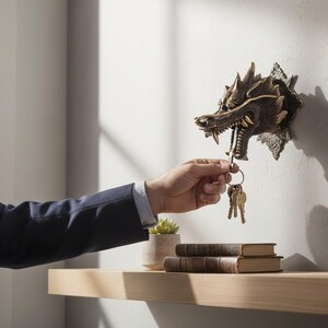 Brass Dragon Wall Hook, Fantasy Home Decor (4 Inch). image 3