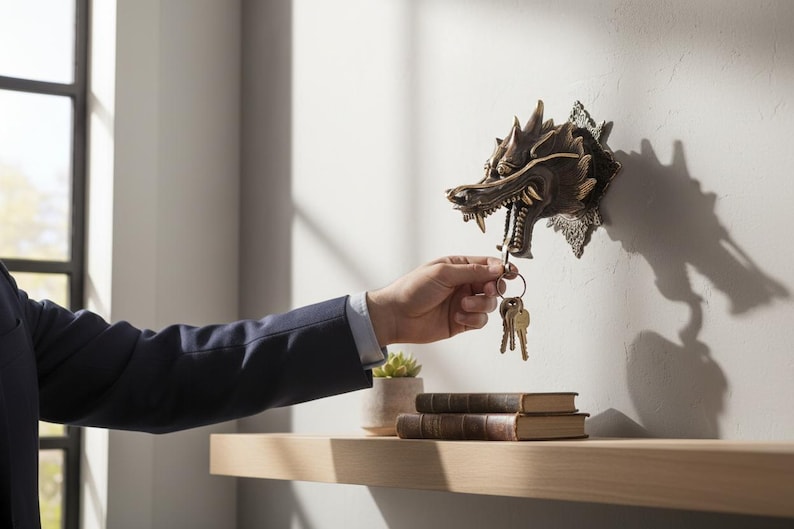 Brass Dragon Wall Hook, Fantasy Home Decor (4 Inch). image 3
