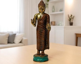 Standing Buddha 8 Inch / 20 Cm, Buddha Statue, Buddha Bronze, Anniversary, Wedding Decor, Housewarming, Gift Idea, Office Decor, Modern Art