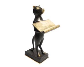 Vintage Bronze "Cat Butler" Sculpture card holder 9 Inch / 22 cm, Cat Sculpture, Cat Vintage, Cat Statue, Home Decor, House Decor, Cat Brass