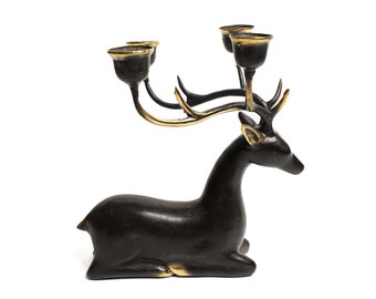 Candle Holder Of Deer 7 Inch / 17 cm, Bronze Deer Sculpture, Candle Holder Holds 2 Candles in it, Vintage Deer Candle Holder