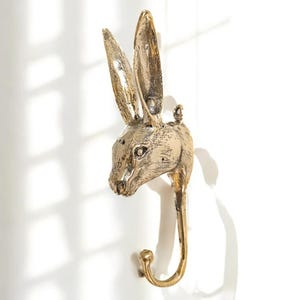 真鍮フック ウサギ 7インチ / 17 cm、動物フック、壁掛けフック、ゴールドフック、子供部屋アクセサリー、ブロンズフック、ゴールドウサギ、子供部屋フック