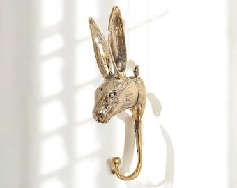 Brass Rabbit Wall Hook, Nursery Decor, Kids Room (7 Inch)