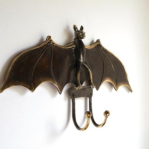 Bronze Bat Hook, Gothic Wall Decor, Cloth Hanger (12.5 Inch Width)