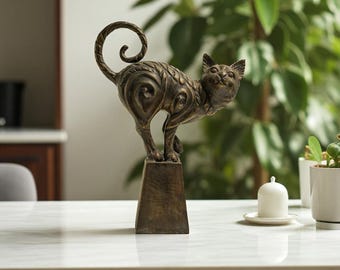 Figura moderna de gato de bronce de 35 cm, figura de gato, escultura de gato, decoración de habitación, decoración del hogar, regalo de cumpleaños, animal de bronce