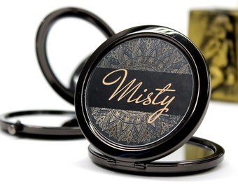 Personalized Black Compact Mirror, Bridesmaid Gift, Bridal Favor