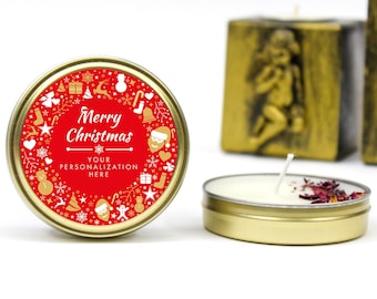 Personalized Christmas Candles, Bulk Christmas Gifts, Christmas Party Favors, Gifts for Coworkers, Christmas Favors, Holiday Candle Favors