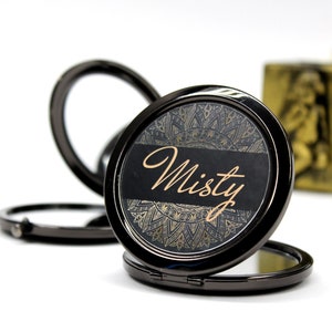 Black Compact Mirror, Personalized Bridesmaid Compact Mirror ,Bridesmaid Gift, Bachelorette Party Favors, Pocket Mirror, Bridal Shower Favor