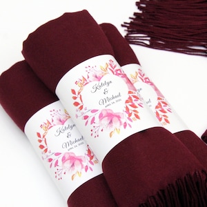 Burgundy Pashmina Shawl Wedding  Personalized Bridesmaid Shawl  Bridal Shower Favors  Wedding Favors for Guests  Wedding Shawl