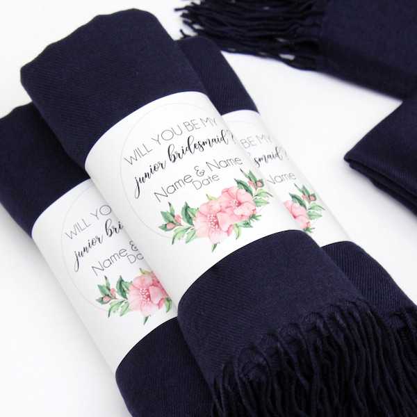 Navy Pashmina Shawl, Wedding Personalized Bridesmaid Shawl, Bridal Shower Favors, Wedding Favors for Guests, Wedding Shawl, Navy Scarf