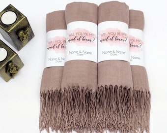 Mocha Shawl, Pashmina Shawl Wedding, Personalized Bridesmaid Gifts, Bridal Shower Favors, Bridesmaid Shawl, Bulk Wedding Favors for Guests