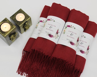 Pashmina Shawl Wedding Burgundy Shawl Personalized Bridesmaid Gifts Bridal Shower Favors Bridesmaid Shawl Bulk Wedding Favors for Guests