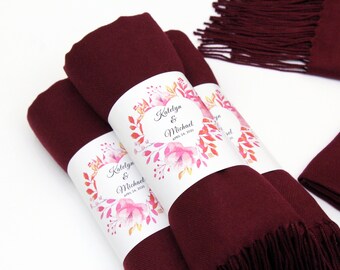 Burgundy Pashmina Shawl Wedding  Personalized Bridesmaid Shawl  Bridal Shower Favors  Wedding Favors for Guests  Wedding Shawl