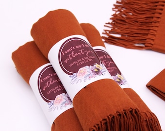 Burnt Orange Pashmina Shawl, Wedding Personalized Bridesmaid Shawl, Bridal Shower Favors, Wedding Favors for Guests  Wedding Winter Shawl