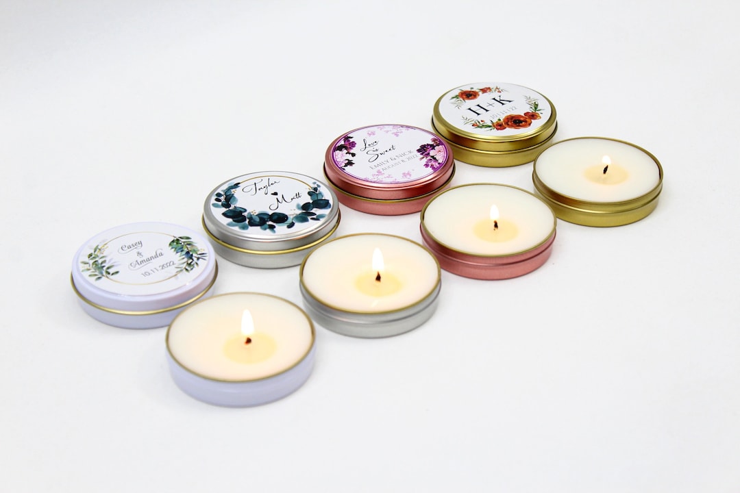 Bulk Wedding Party Favors, Personalised Scented Metal Tin Candle Favors ...