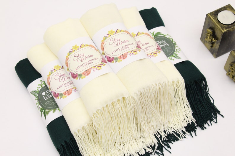 35 Pashmina Shawl, Personalized Wedding Favors for Guests in Bulk, Bridal Shower, Pashmina Bulk Shawls for Wedding, Fall Wedding Favors image 8