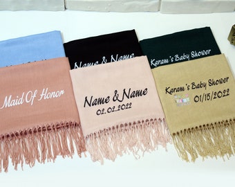 Printed Pashmina Shawl, Personalized Bridesmaid Gifts ,Favors Bridesmaid Shawl, Bulk Wedding Favors for Guests, Wedding Favors US