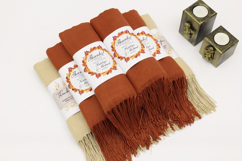 35 Pashmina Shawl, Personalized Wedding Favors for Guests in Bulk, Bridal Shower, Pashmina Bulk Shawls for Wedding, Fall Wedding Favors image 6