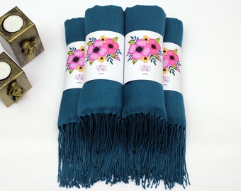 Wedding Pashmina Shawl,  Teal Shawl, Personalized Bridesmaid Gifts, Bridal Shower Favors, Bridesmaid Shawl, Bulk Wedding Favors for Guests