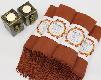 Pashmina Shawl Wedding, Burnt Orange Shawl, Personalized Bridesmaid Shawl Bulk, Bridal Shower Favors, Wedding Favors for Guests, Baby Shower