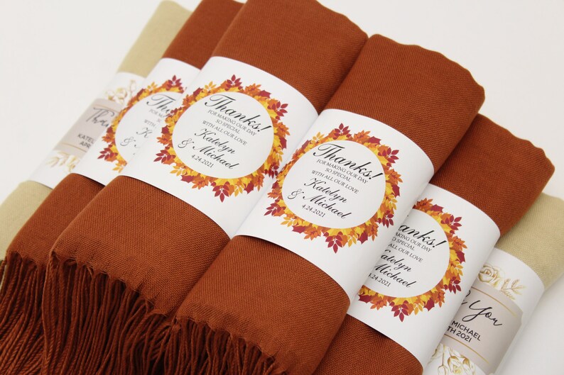 35 Pashmina Shawl, Personalized Wedding Favors for Guests in Bulk, Bridal Shower, Pashmina Bulk Shawls for Wedding, Fall Wedding Favors image 2