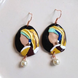 Girl with Pearl Earring Polymer Clay Earrings - famous painting earrings - polymer clay earrings