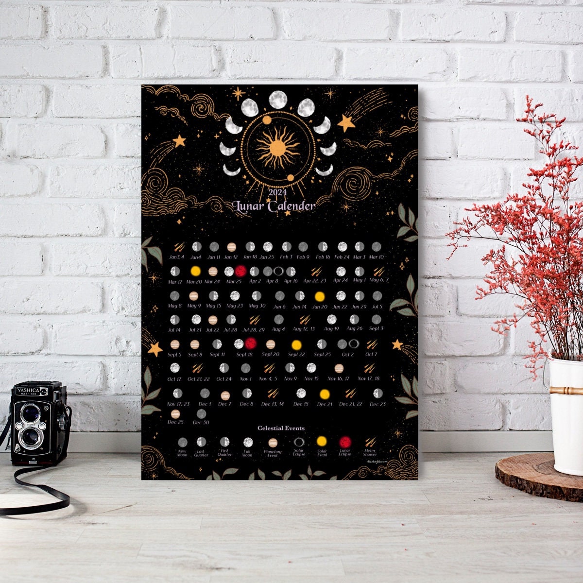 Mondkalender 2024 zum Ausdrucken Mondphasenkalender A4 & A5 Etsy.de