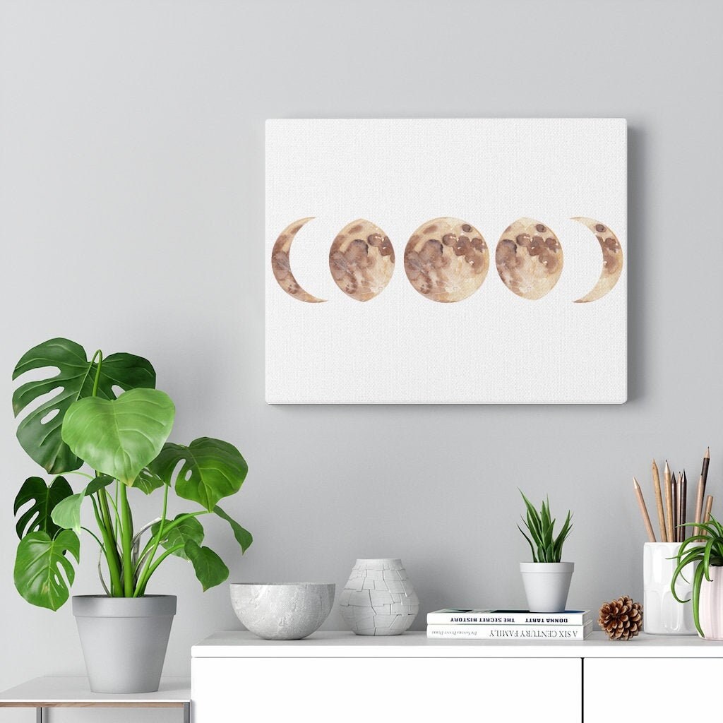 Boho Moon Phases Wall Art Moon Canvas Print Watercolor Etsy
