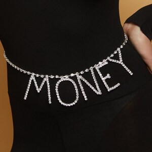 Rhinestone MONEY Belt, Women Crystal Belt, Silver Colour