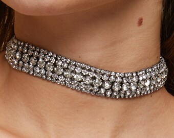 Vintage Choker Necklace Black - Rhinestone Choker Necklace - Diamond Choker Necklace - Adjustable Crystal Jewelry - Whimsigoth jewelry