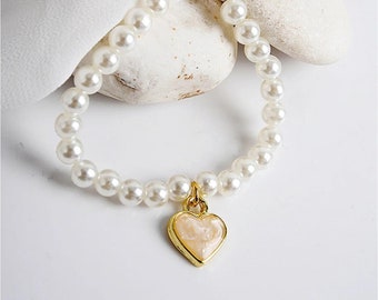 Perlen Herz Anhänger Halskette - Herz Herz Kette - Goldkette Perlenkette - Herz Charm Kette