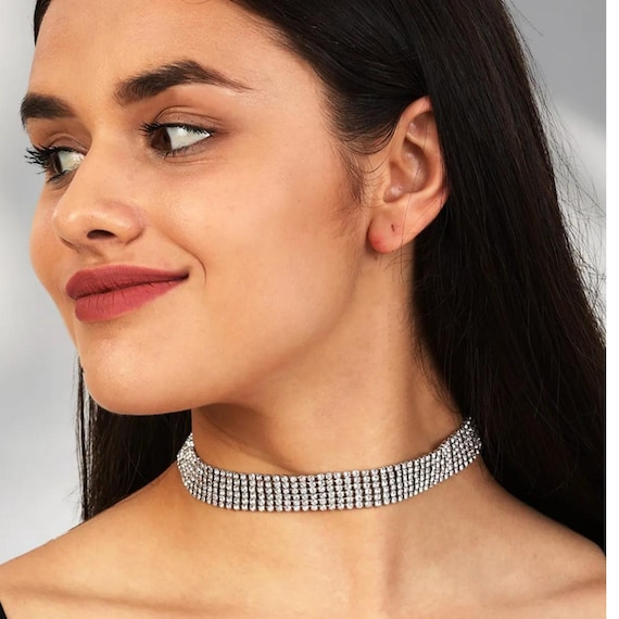 Rhinestone Choker Necklace 6 Rows Diamond Choker Crystal