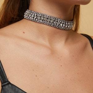 Vintage Choker Necklace Black Rhinestone Choker Necklace Diamond Choker Necklace Adjustable Crystal Jewelry Whimsigoth jewelry image 4