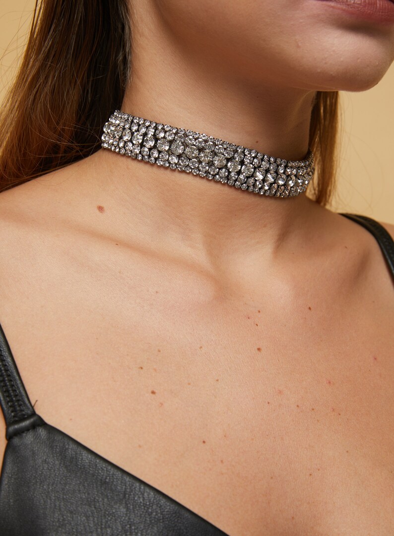 Vintage Choker Necklace Black Rhinestone Choker Necklace Diamond Choker Necklace Adjustable Crystal Jewelry Whimsigoth jewelry image 4