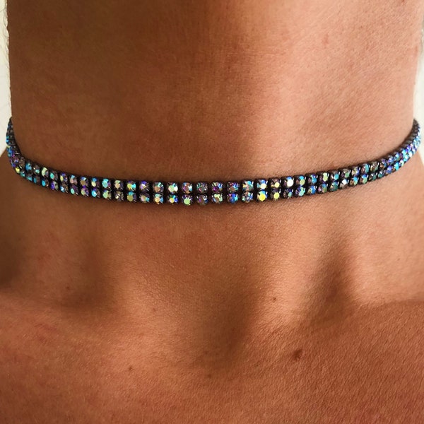 Rhinestone Choker Necklace - Dainty Diamond Choker - Minimalist Crystal Choker Necklace - Diamante Choker - Strass Choker - Gift for her