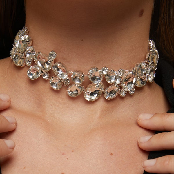 Crystal Choker Necklace - Statement Necklace - Rhinestone Choker Necklace - Diamond Bridesmaid Gift - Wedding Jewelry - Diamante Choker