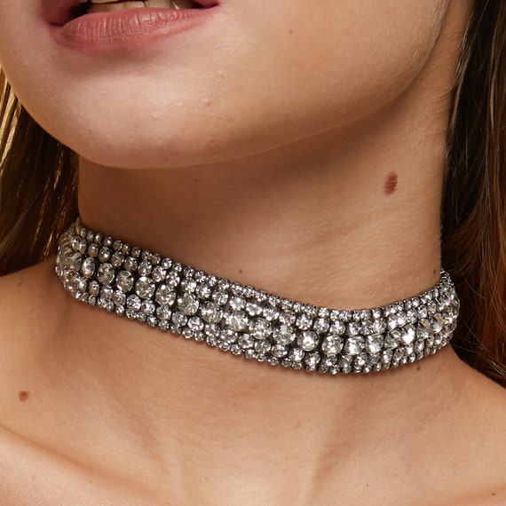 Vintage Choker Necklace Black Rhinestone Choker Necklace Diamond