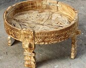 Wooden Indian Handmade Antique Carving Coffee Table ,Chakki Grinder Table