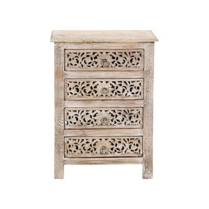 Wooden Indian Beatifull White Carving Chest Table,Wood Hand Carved,Indian Solid Wood BedSide Table,Living Room Furniture