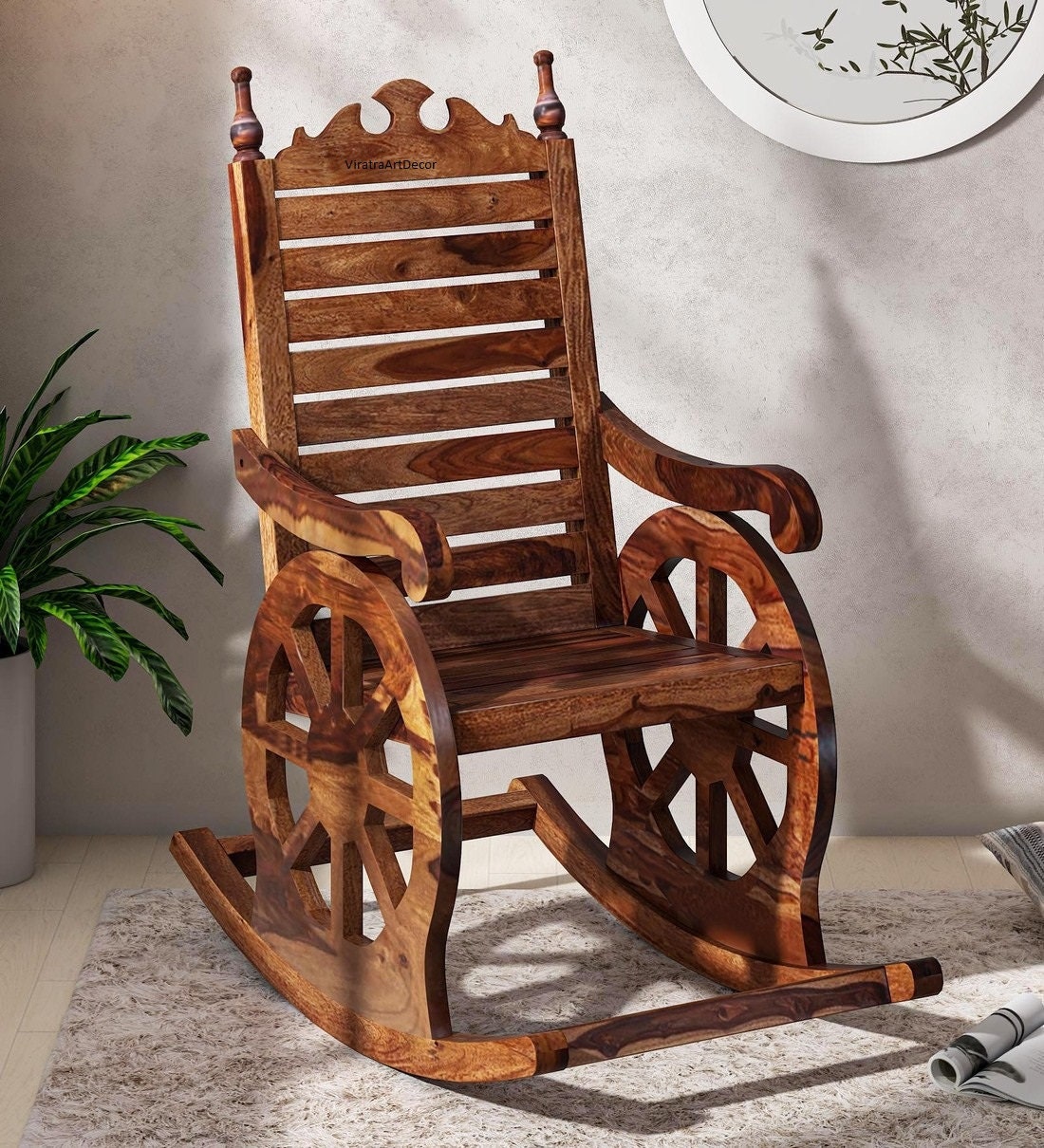 Wooden Beautiful Sheesam Wood Rocking Chair for Home and Office