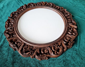Espejos de madera para baño y colgante de pared/tallado a mano forma India/espejo de decoración del hogar, muebles de sala de estar, espejo tallado/Jharokha de madera