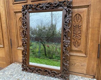 Wooden Indian Wall Hanging Beautiful Mirror For Home And Office,Wall Decor Mirror With Glass,Indian Hand Carved Mirror,Sofa Side Mirror