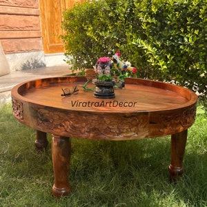 Wooden Indian Handcarvd Floding Coffee Table,Home Decor Side Table,Wood Center Vender Table,Polished Cocktail Table