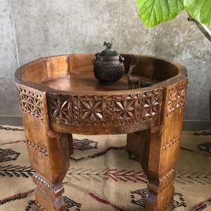 Wooden Indian Beatifull White Carving Coffee Table,Wood Hand Carved Darbar Indian Solid Wood Chakki  Table,Wood Living Room Furniture