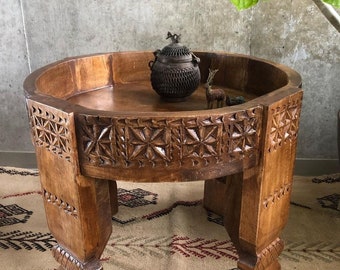 Wooden Indian Beatifull White Carving Coffee Table,Wood Hand Carved Darbar Indian Solid Wood Chakki  Table,Wood Living Room Furniture