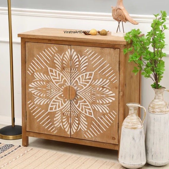 Carved wood on sale storage cabinet