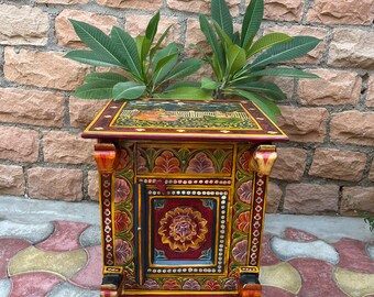 Wooden Beautiful Painted King Queen Bedside Table With Drawer,Home Decor Handicrafts Art Cabinet ,Chest Drawer Furniture